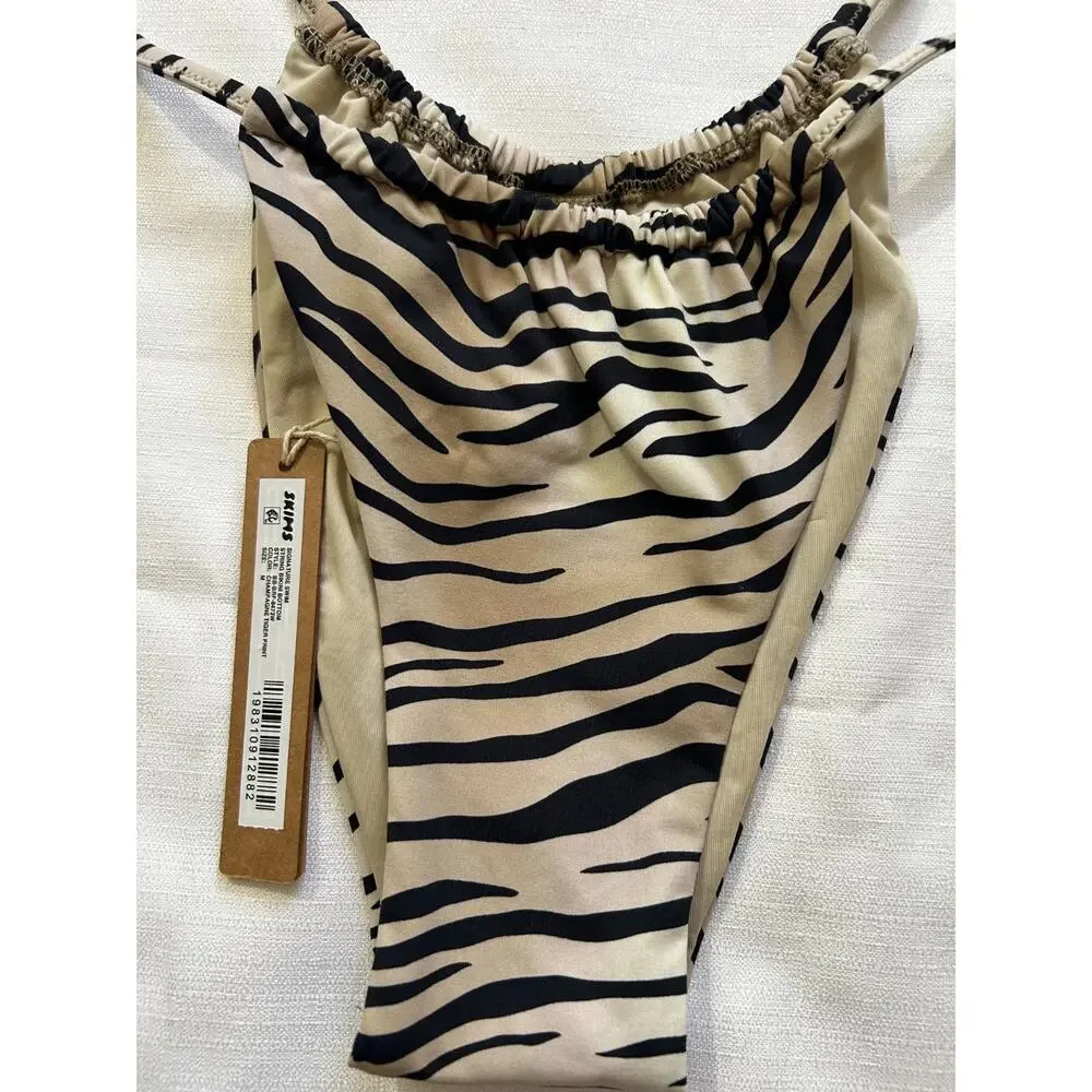 Skims NWT Signature String Bikini Bottom Champagne Tiger Print Medium